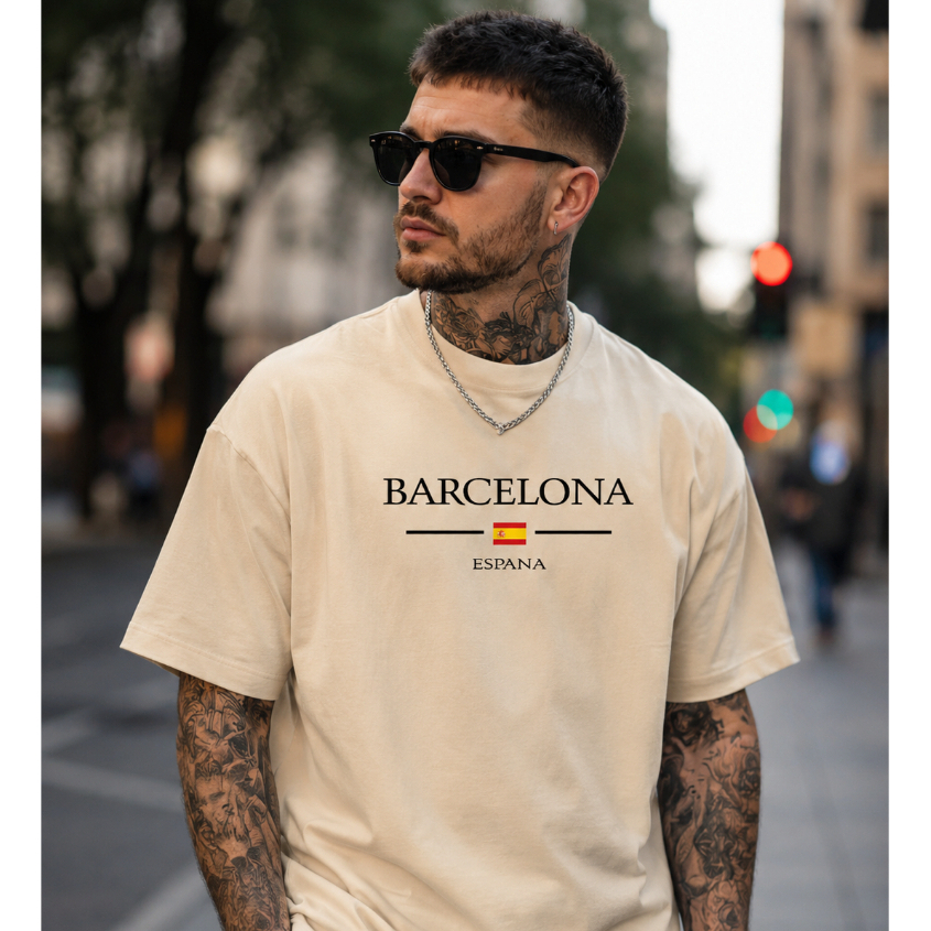 Camiseta BARCELONA ESPANA Streetwear 100% Algodão Alta Qualidade Coleção Países Europa Unissex