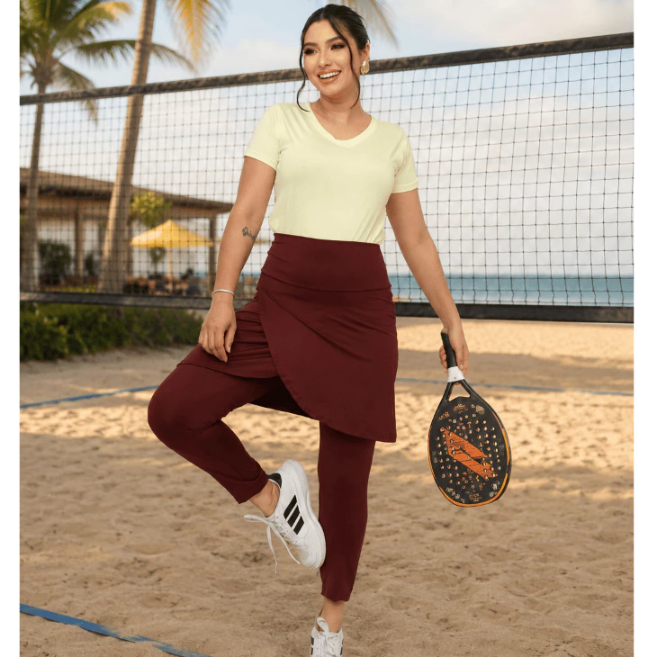 Conjunto Fitness Moda Cristã Evangélica Blusa Manga Curta Feminino + Saia Calça Legging Transpassada — imagem 1