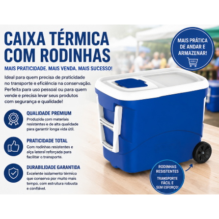 Caixa Térmica Grande com Rodas 50 L  para Praia Camping e Vendedores - Soprano