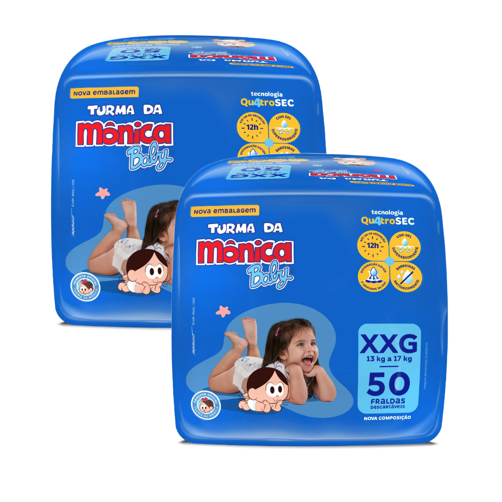 Kit 2 Pacotes Fralda Turma da Mônica Baby XXG 50un