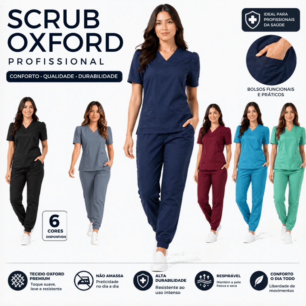Pijama Cirúrgico Feminino Scrubs Hospitalar Premium Manga Curta e calça com Elástico Jogger