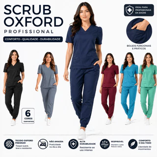 Pijama Cirúrgico Feminino Scrubs Hospitalar Premium Manga Curta e calça com Elástico Jogger