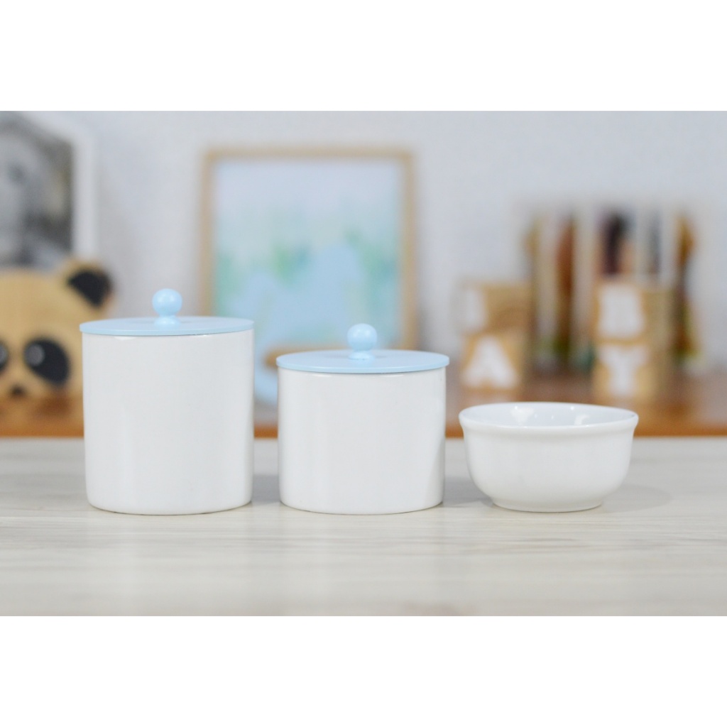 Kit Higiene Bebê Porcelana Maternidade Cuidados K163 Azul Quarto Infantil Bancada Organizador Algodão Cotonete