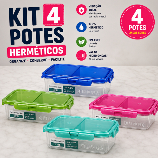 Prime Utilidades Marmita Com Divisória Interna 1250ml Hermética Bpa Free Plastico Tampa Colorida
