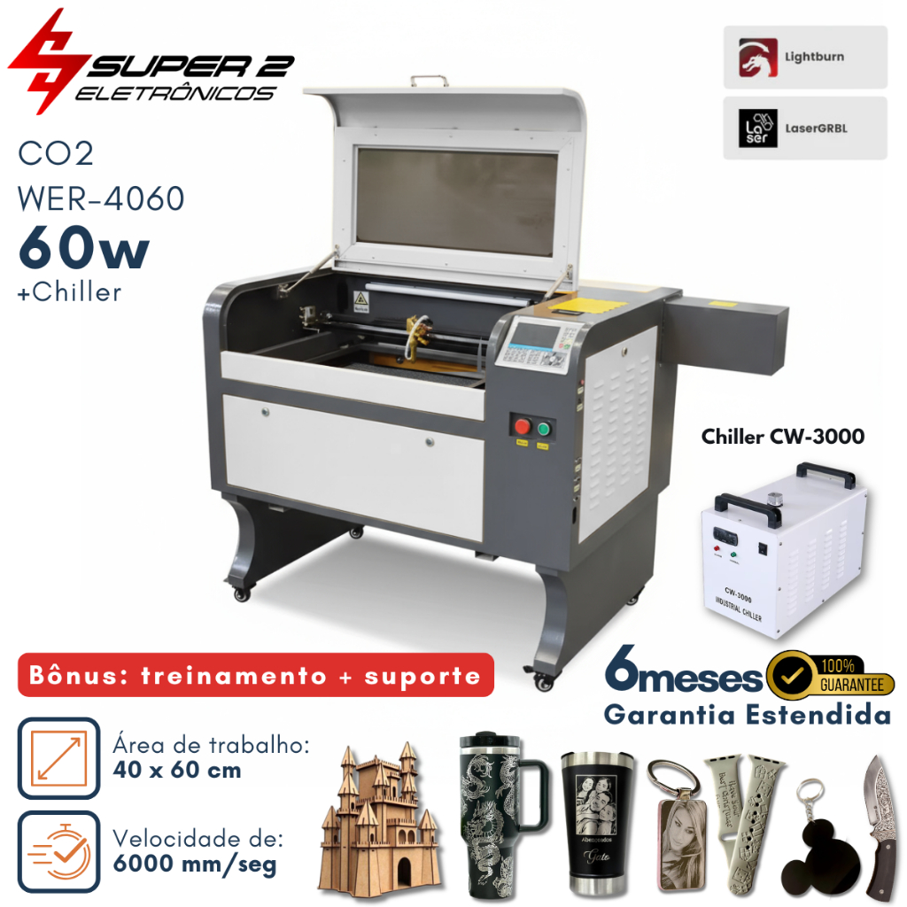 Máquina De Corte E Gravação A Laser CO2 Wer-4060 Fechada com Chiller