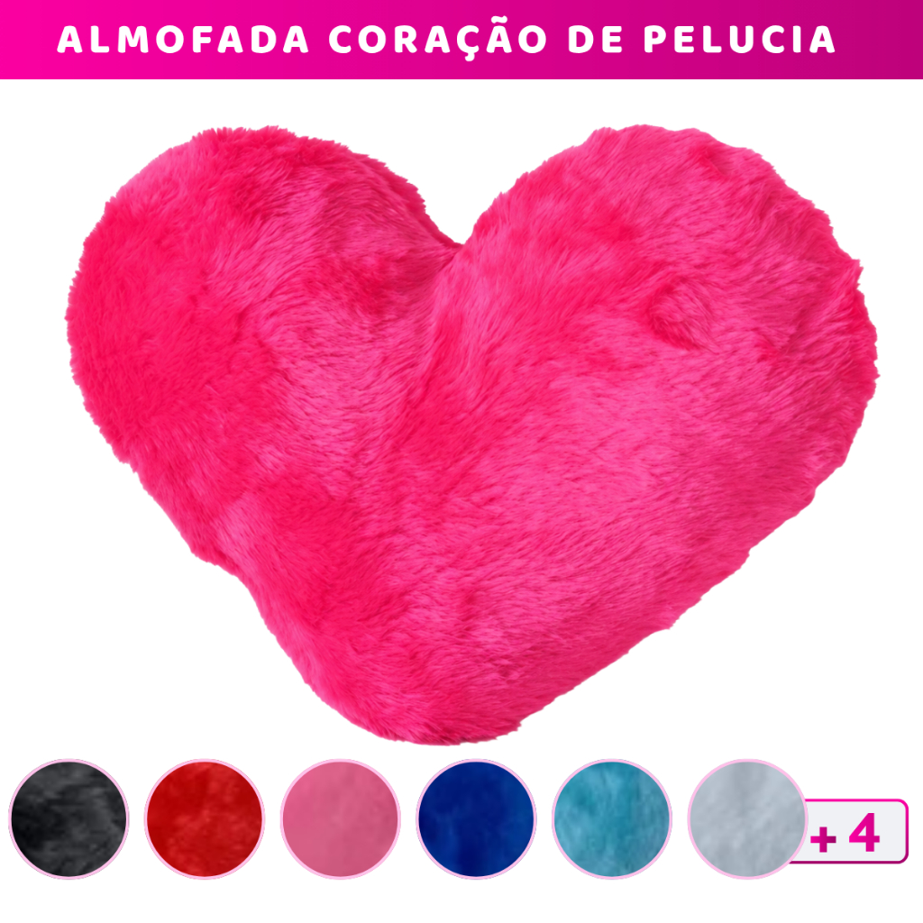Pelucia Coração Almofada Felpuda Presente Dia dos Namorados Quarto Decoração Infantil Adulto Varias Cores