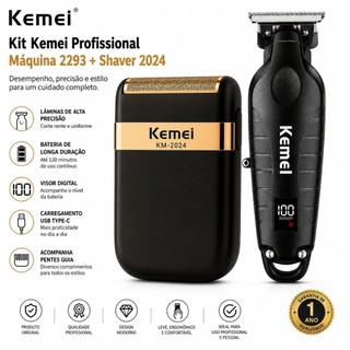 Kit Kemei Profissional Máquina 2293 + Shaver 2024 USB Recarregável Corte Cabelo Barba Bar…