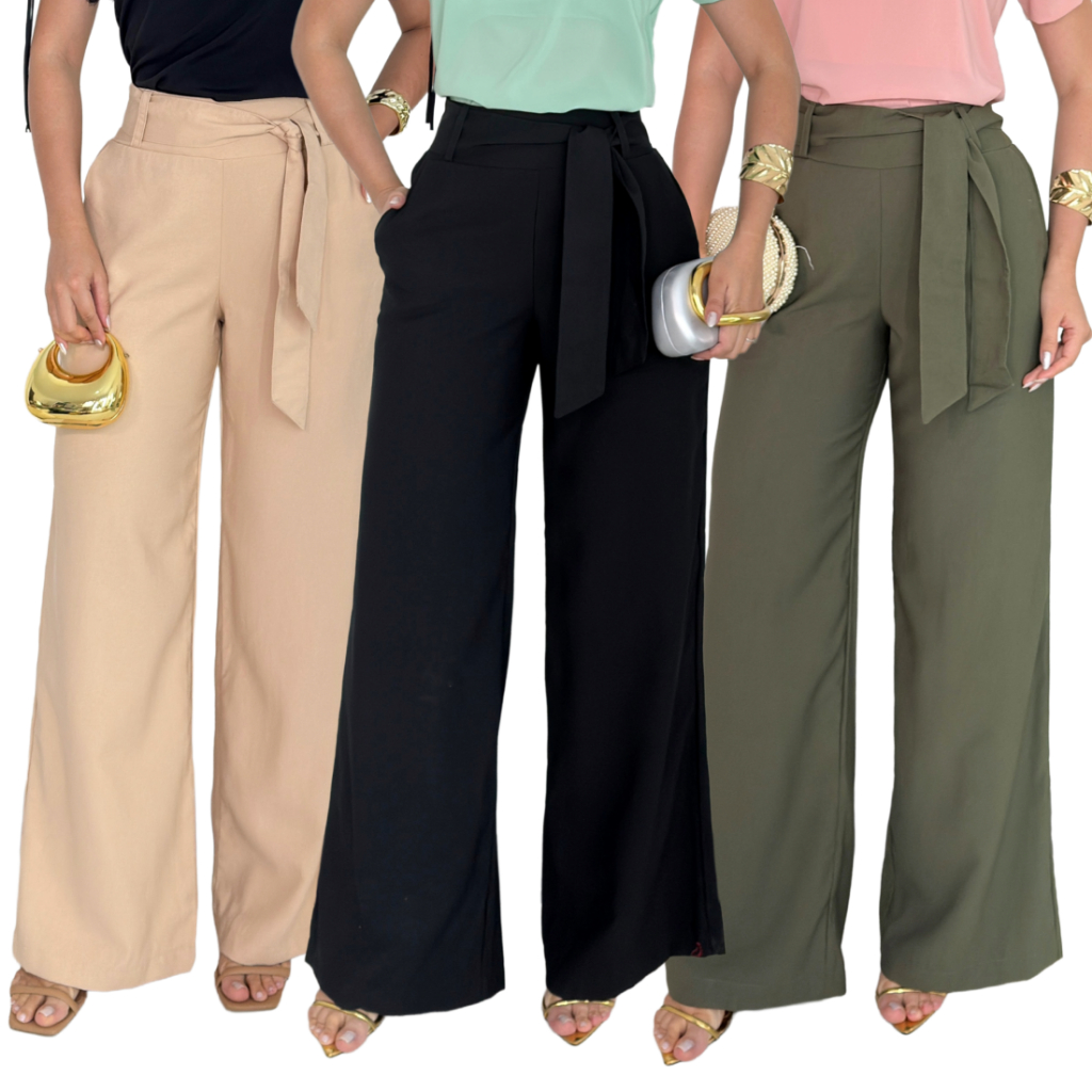Calça Social Feminina Alfaiataria Pantalona Elegante com Bolso  Cinto Fixo do P ao GG Envio Imediato