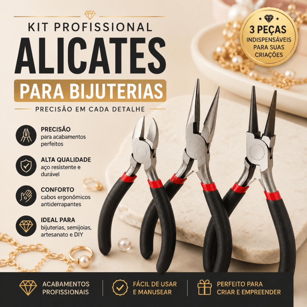 Kit 3 Mini Alicates de Precisão - Bijuteria, Artesanato e Reparos