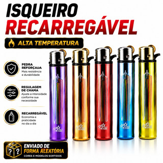 Isqueiro Recarregável Alta Temperatura Regulável Sortido Premium Acendedor Cozinha