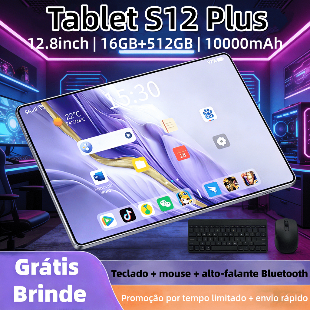 【Teclado, mouse e alto-falantes gratuitos】Tablet  S12 Plus 12.8inch 16 GB + 512 GB 12,8 polegadas 10000 mAh Bateria de