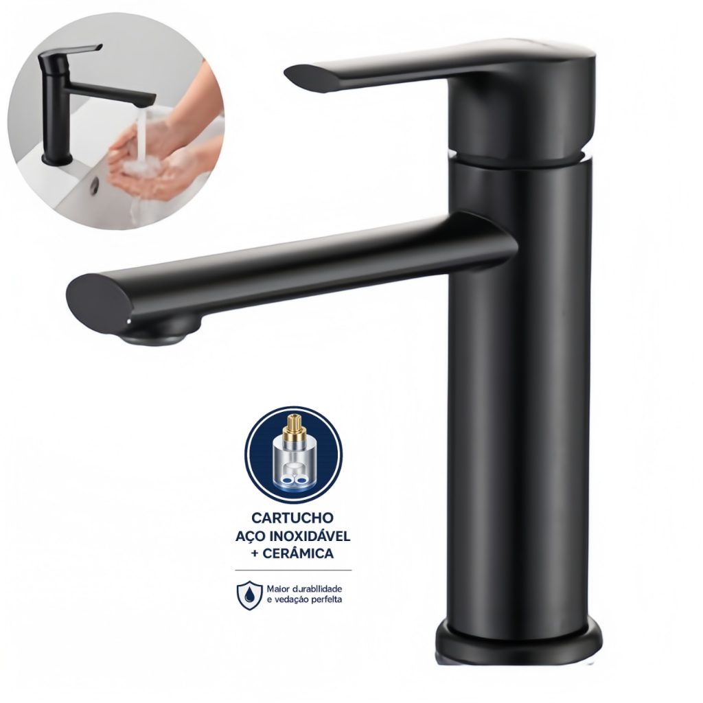 Torneira Monocomando Bica Alta Banheiro Quente e frio Dourada/Cromada/Preto Yeso