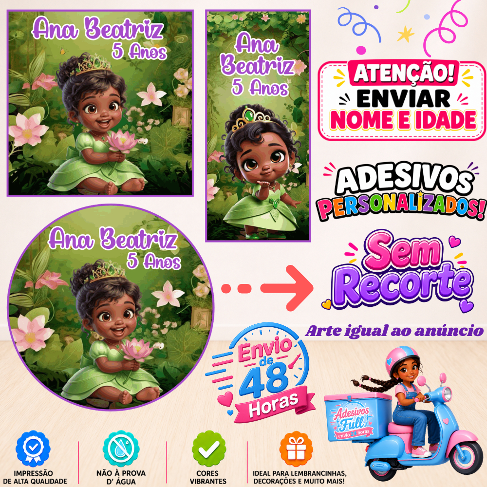A Princesa e o Sapo Baby - 100/60/40 Adesivos Personalizados Lembrancinhas Festa Aniversário