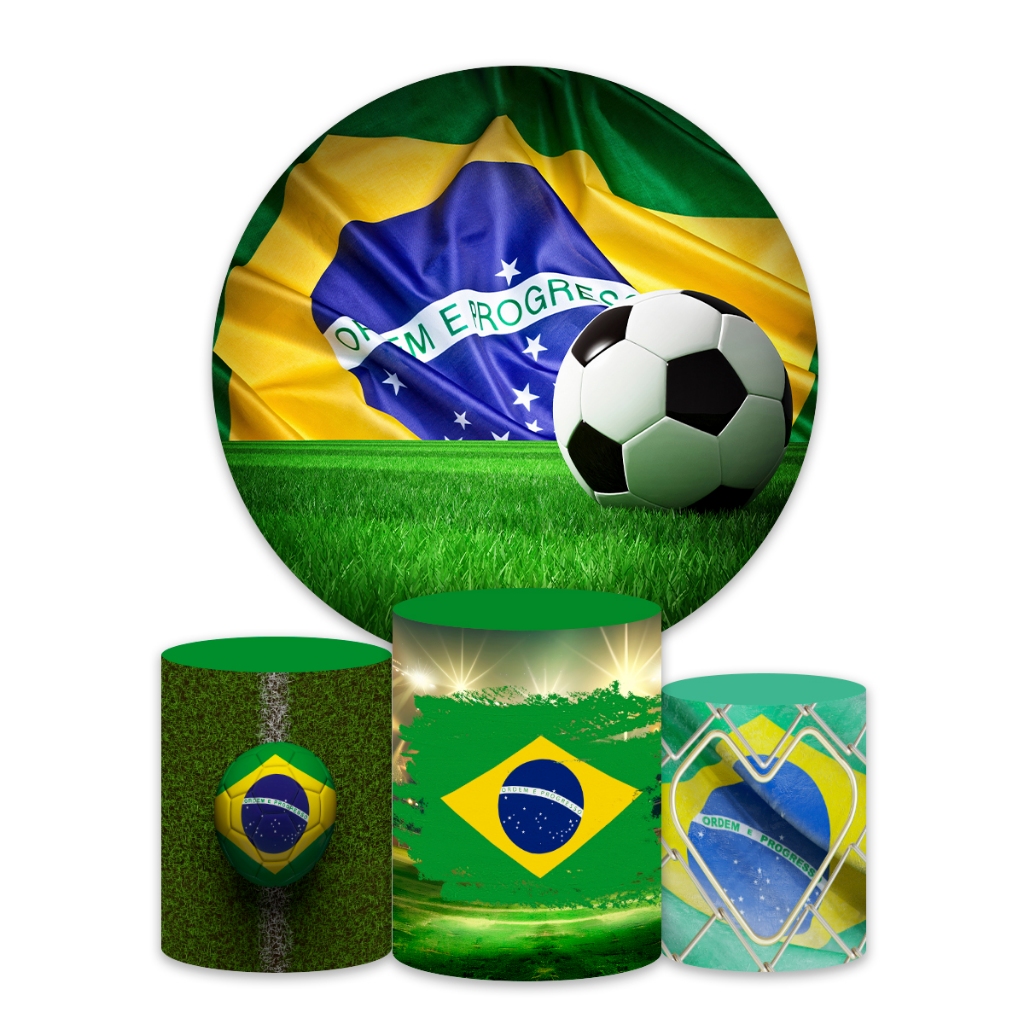 Copa: Kit Painel Redondo + Trio Capas Cilindro Sublimado 150x150 Completo Brasil Copa Do Mundo 2026