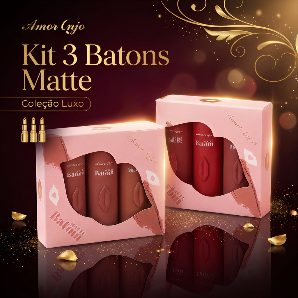 KIT Amor Anjo Batom Matte Aveludado - Nude e Vermelho, Longa Duração e Hidratante