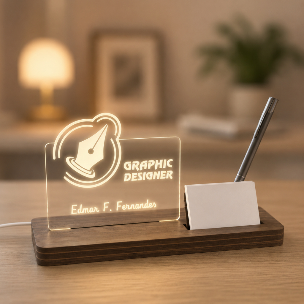 Luminária Led Personalizada De Mesa Porta Caneta Portátil USB Escritório