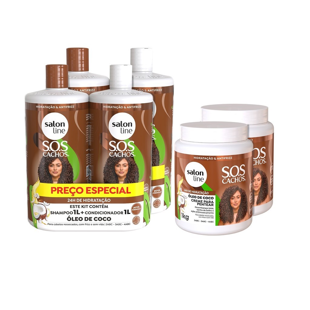 Kit Duplinha SOS Cachos Coco com Creme de pentear 1kg Salon Line