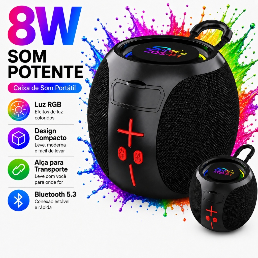 SinG-e P1 Caixa de Som Portátil 8W Som Nítido Bateria 1200mAh Bluetooth