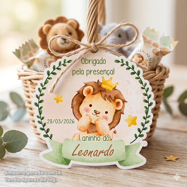 Tags Personalizadas Leãozinho Aquarela Lembrancinha Chá de Bebê Maternidade e Aniversário