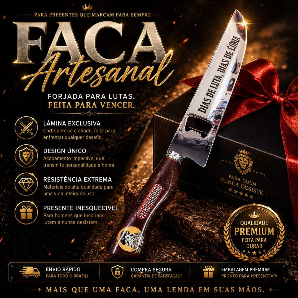 Faca de Churrasco Artesanal Aço Inox 10 Polegadas 3mm Velho Barreiro