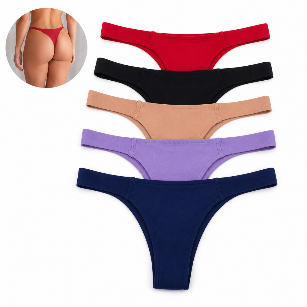 Calcinha Fio Dental Kit 5 Empina Bumbum Microfibra Confortável Calcinha Kini Tira Lateral Pala Fio Duplo
