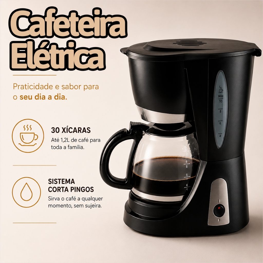 Cafeteira Elétrica de Vidro Cafeteira Rende 30 Xícaras 127V Cafeteira Agratto Mantem Aquecido