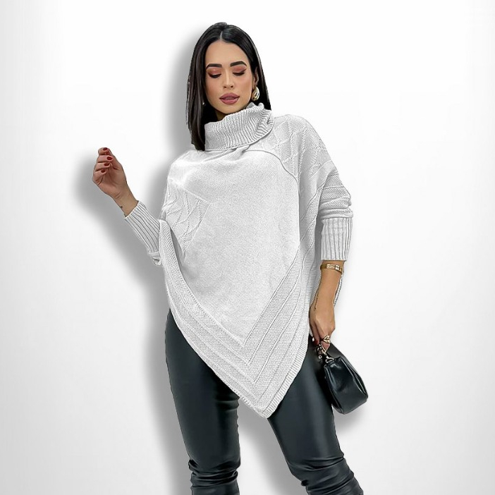 Blusa Tricot Feminina Poncho Bico Manga Longa Soltinho Inverno