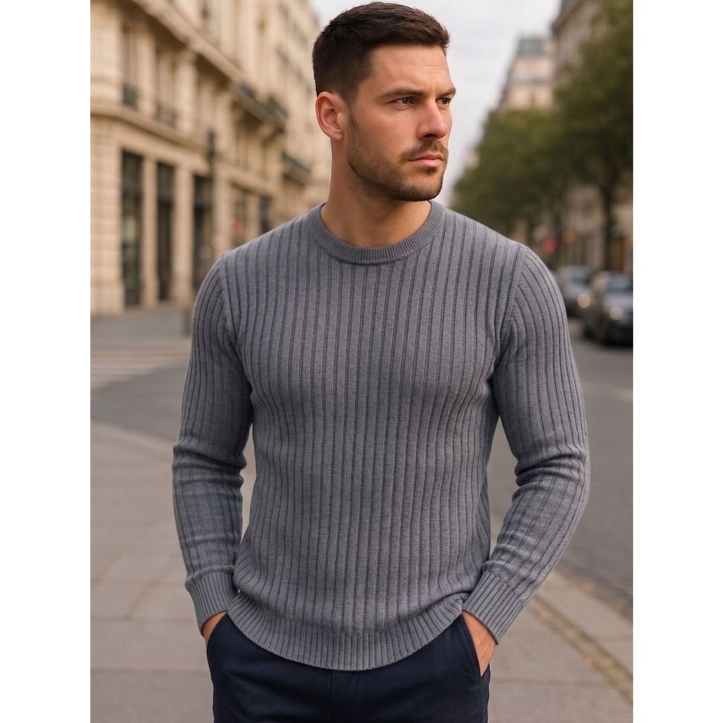 Suéter Masculino Tricô Casual Básico Blusa Manga Longa Gola Redonda Tricot Moda Outono Inverno