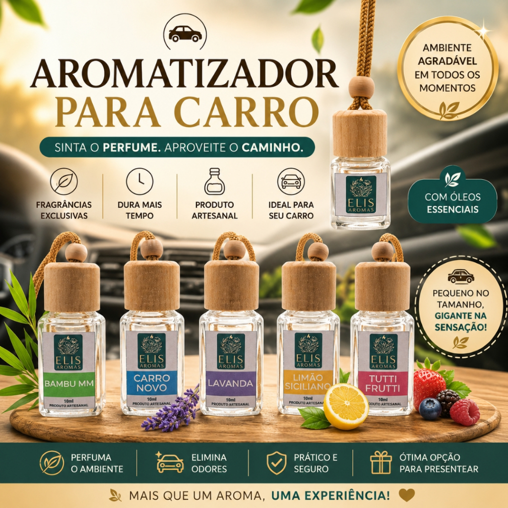 Cheirinho Carro Elis Aromas Aromatizante Veicular Premium Longa Duração | Perfume Interior do Carro