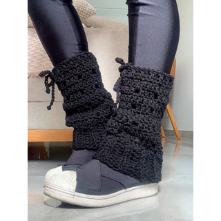 Polaina Crochê Amarração Ajustável 25cm Quentinha Inverno Legging Gabi Crochê