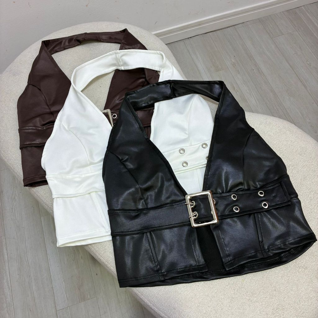 Cropped Bella Cropped feminino com fivela em cirre tendencia moda blogueira festa inspiração balada festival top blusa