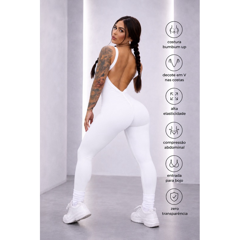 Macacão Academia Fitness Feminino Longo Compressão Suave Alta Elasticidade Modelador