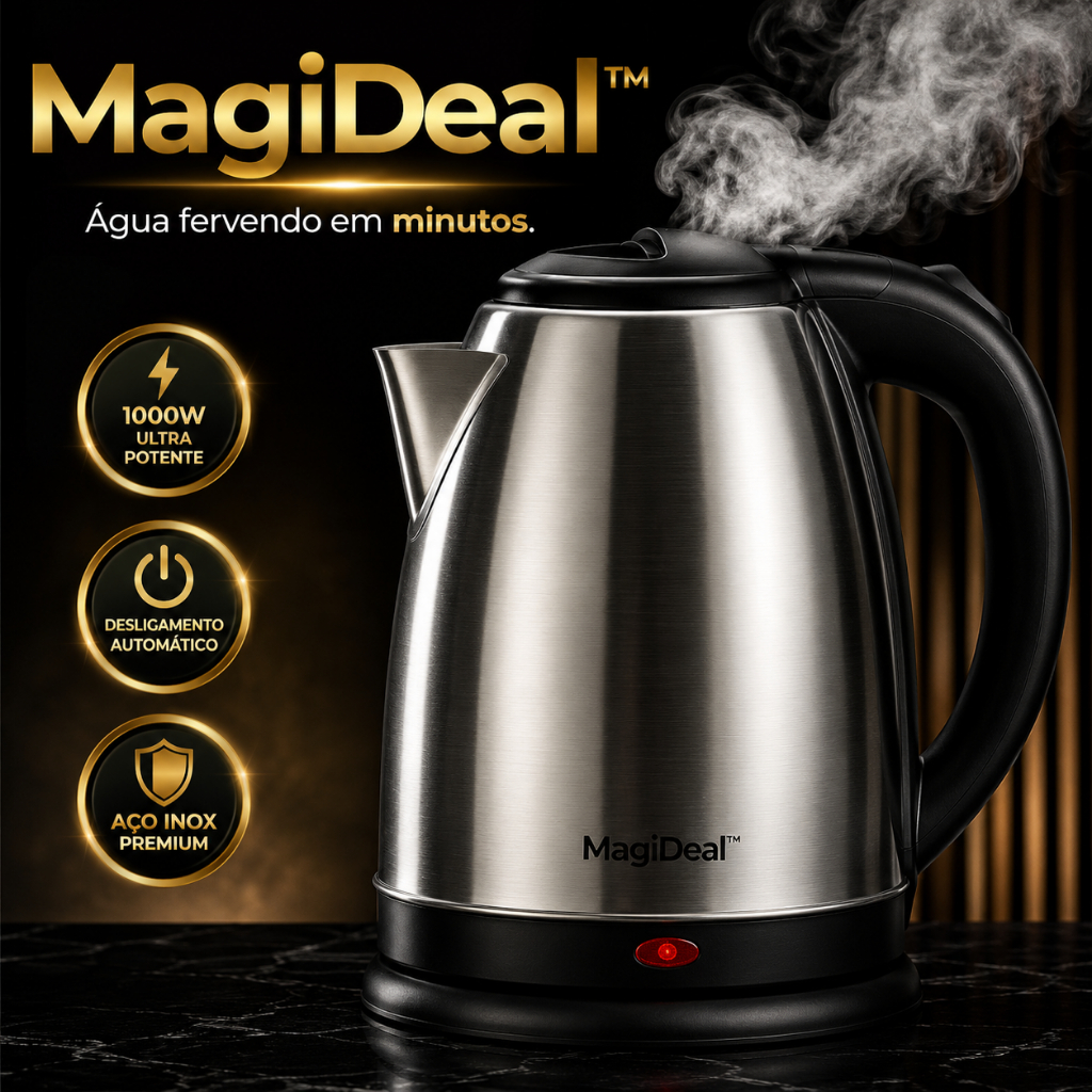 Chaleira Elétrica Inox 1,8 Litros 1000W Ferve Água Rápido Desligamento Automático