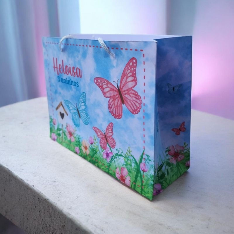 Sacolinha personalizada  borboletas /jardim encantado pegue e monte aniversário lembrancinha sacolinha surpresa