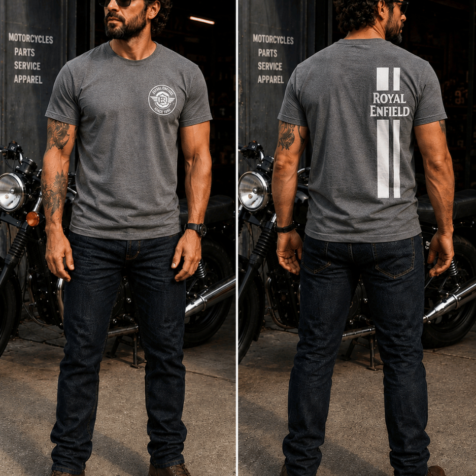 Detalhes do Camiseta Masculina Royal Enfield - Estampa Moto Aventura - Algodão Premium