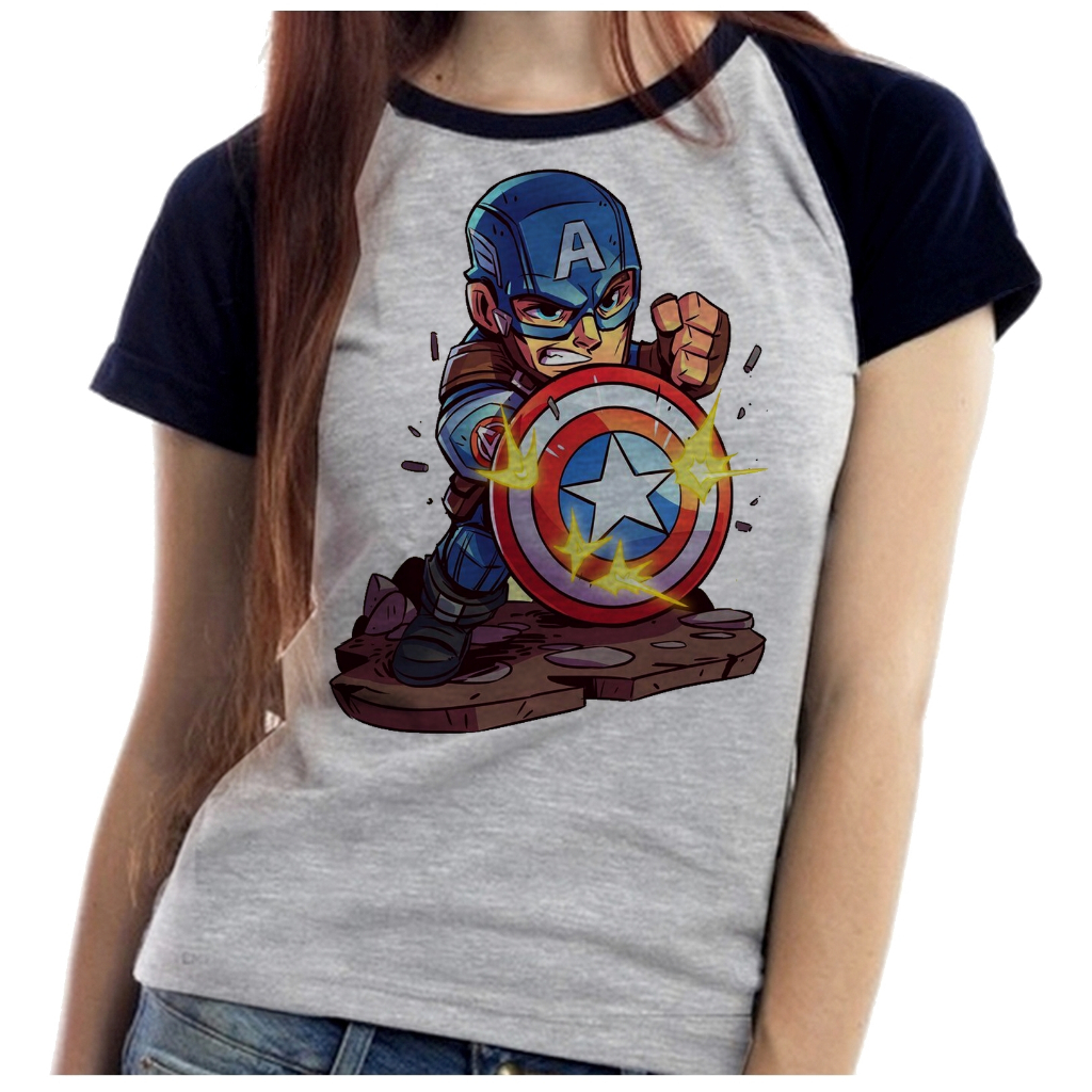 Baby Look Blusa Feminina ou Camiseta Unissex Capitão america escudo balas