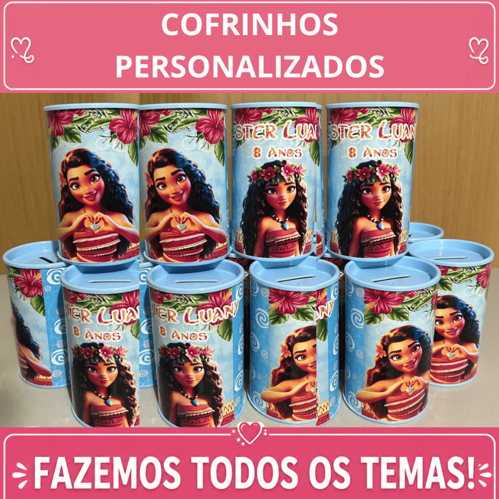 Cofrinho PRINCESA MOANA Personalizado Lembrancinha Festa Aniversario Infantil