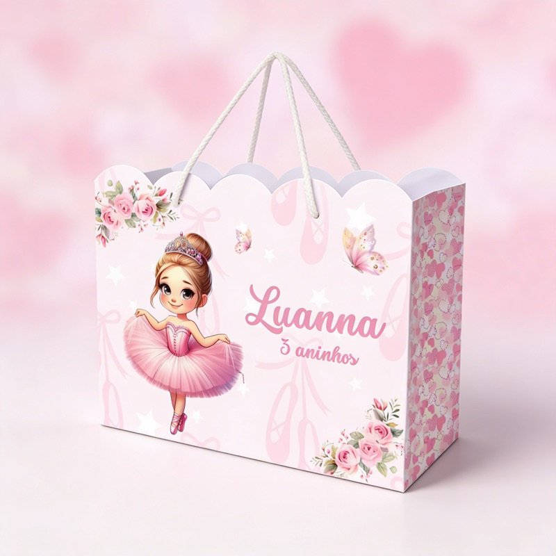 Sacolinha Personalizada Bailarina Rosa Lembrancinha Festa Infantil Aniversário