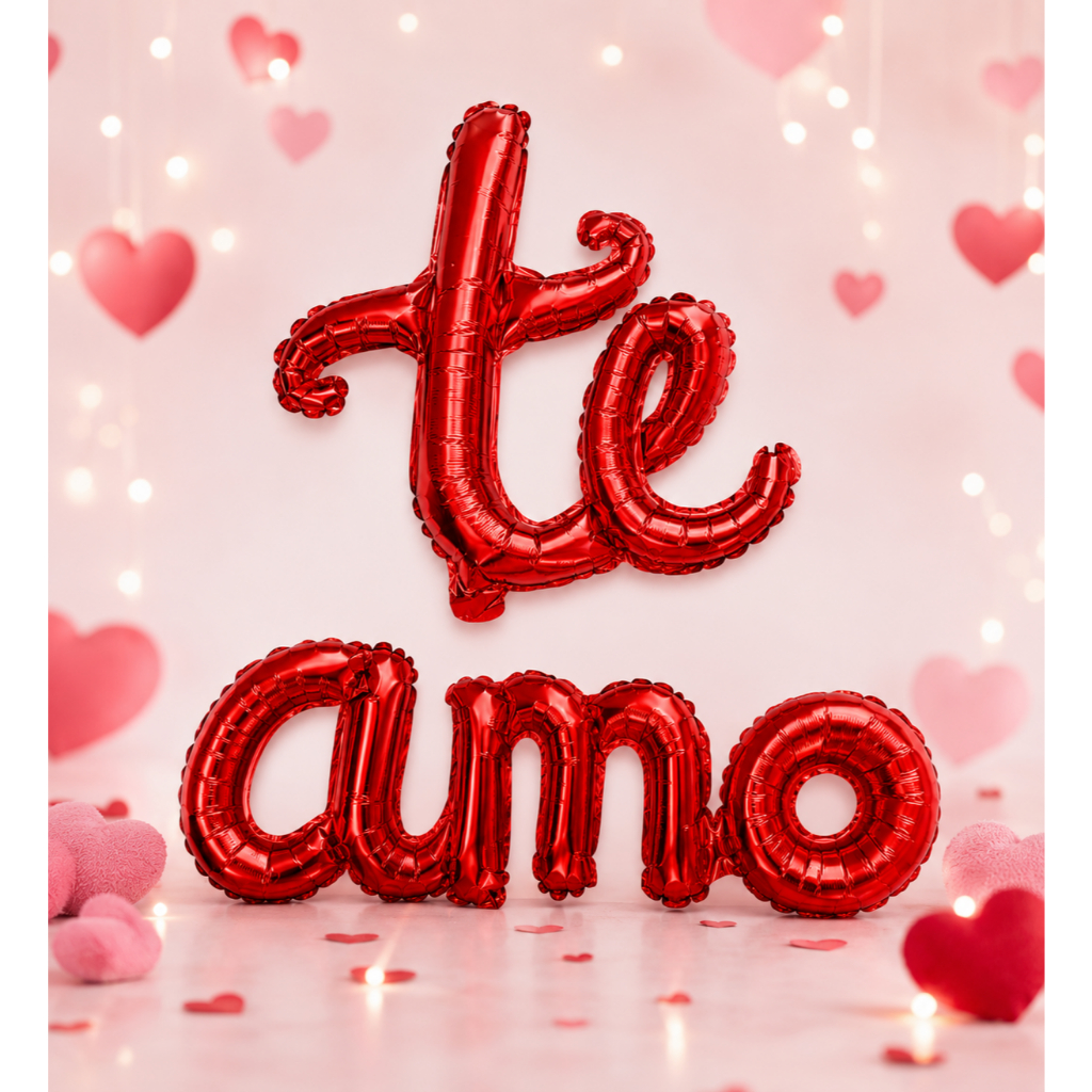 Kit 1/2 Balões Te Amo Metalizado Manuscrito Festa Casamento Namoro Noivado Dia dos Namorados