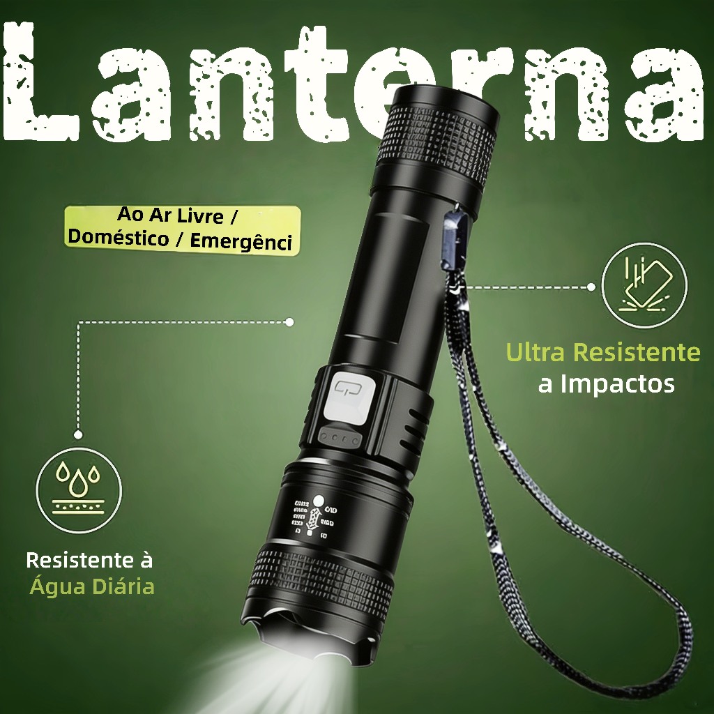 Lanterna Tática Forte Alta Luminosidade Recarregável Multiuso Para Defesa Pessoal e Ao Ar Livre