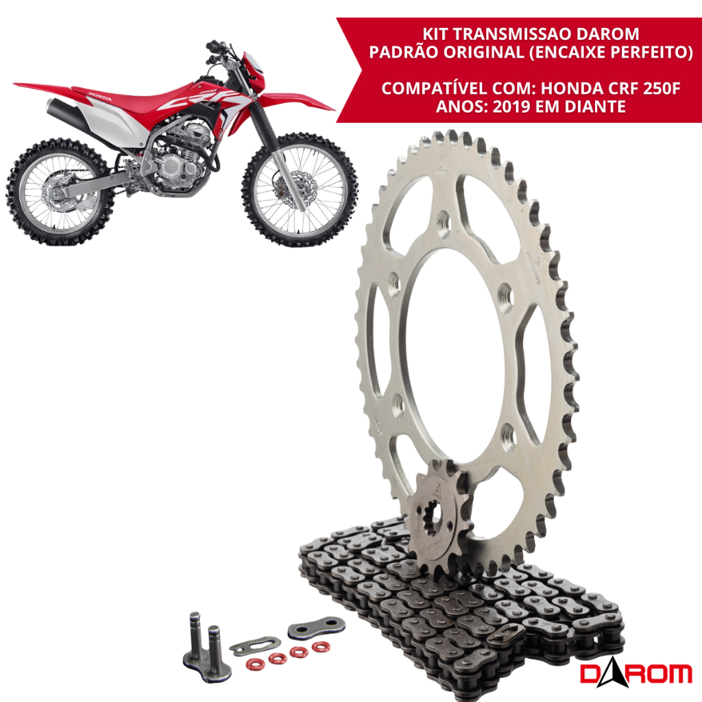 Kit Transmissão Darom Com Retentor Honda CRF 250F 2019 2020 2021 2022 2023 2024 2025 Relação Corrente Coroa Pinhão