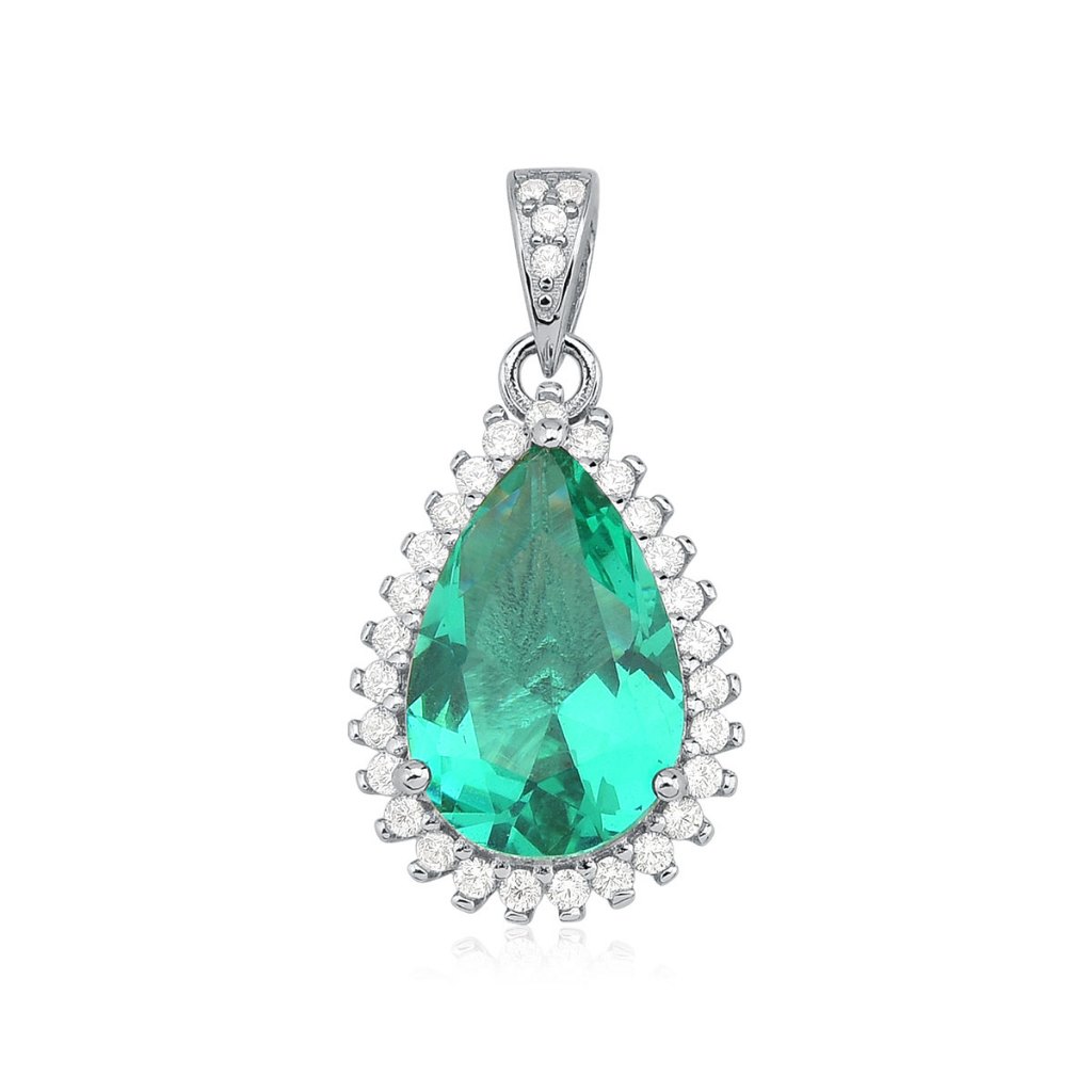 Pingente de Prata 925 Gota Cravejada com 1,5cm e Moissanites