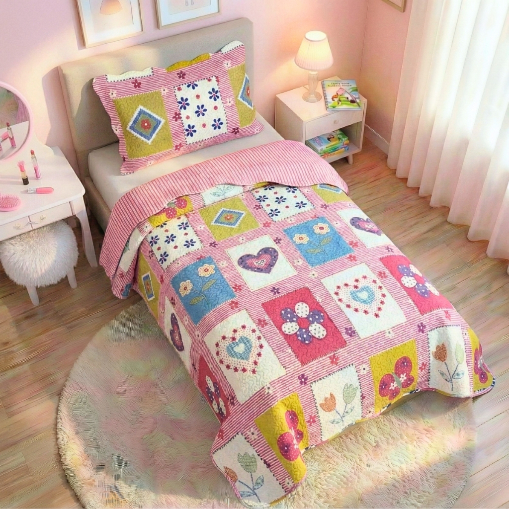 Kit Colcha Cobre Leito Solteiro Cama Infantil Menina Cama Infantil Menino Roupa de Cama Dupla Face