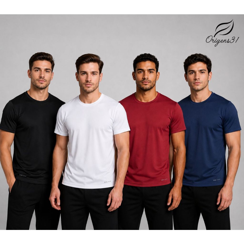 Kit 2 Camisetas Dry-fit Masculinas Premium com elastano Manga Curta Esporte Corrida Proteção UV Academia