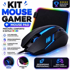 Kit Mouse Gamer + Mouse Pad Led Kit Gamer LED Iluminado RGB Para Jogos 1200DPI