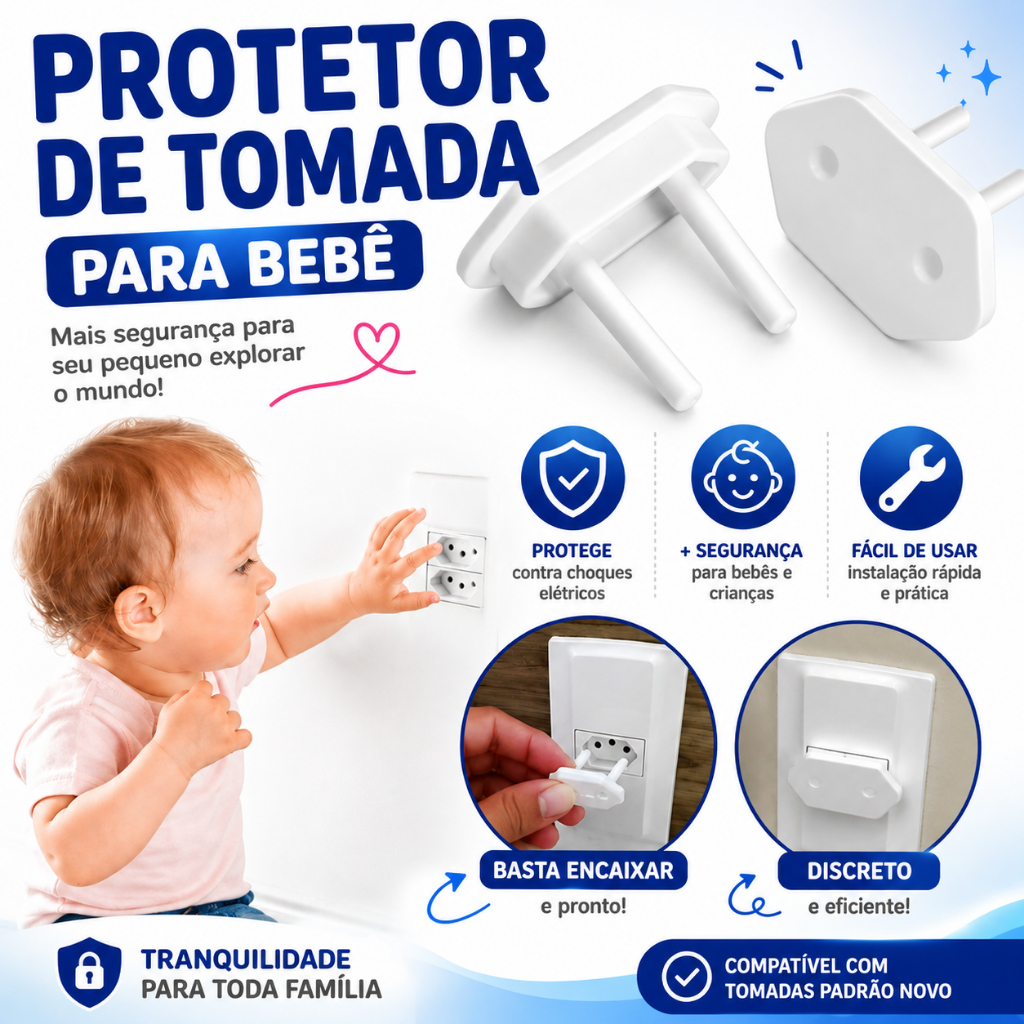 Kit 24/18/12 un Protetor de Tomada Segurança Bebê Criança Contra Choque Elétrico