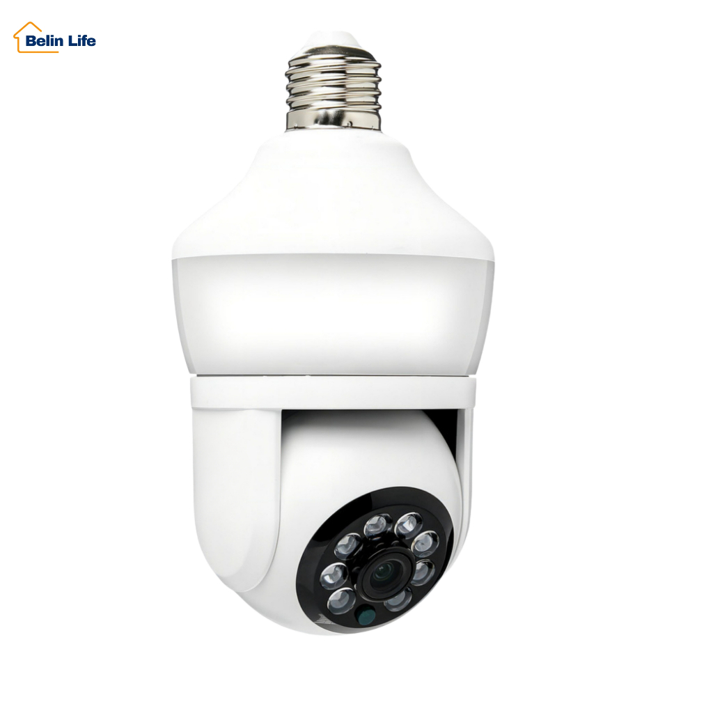 Câmera Lâmpada Ip Wifi Full Hd Visão Noturna Microfone Áudio Cor Branco