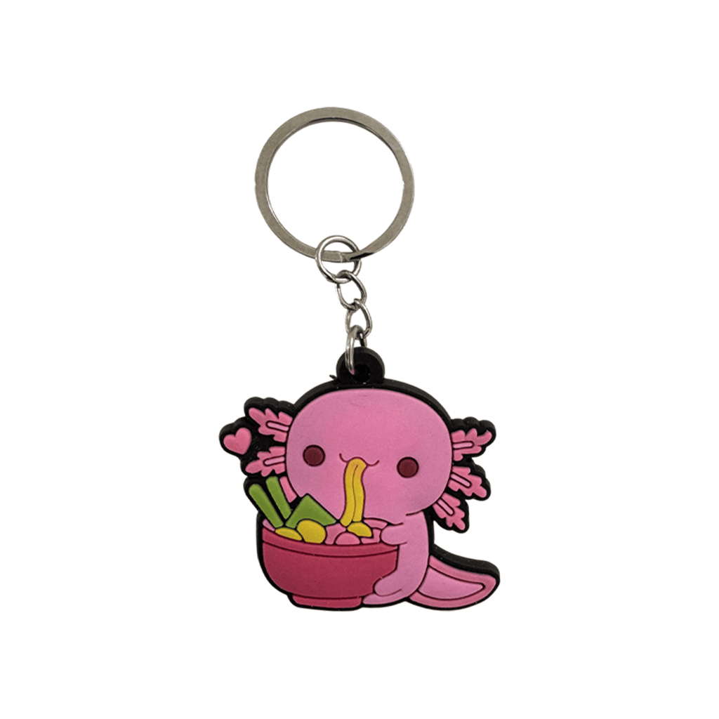 Chaveiro Axolote Rosa Comendo Lamen Ramen Kawaii Fofo Borracha