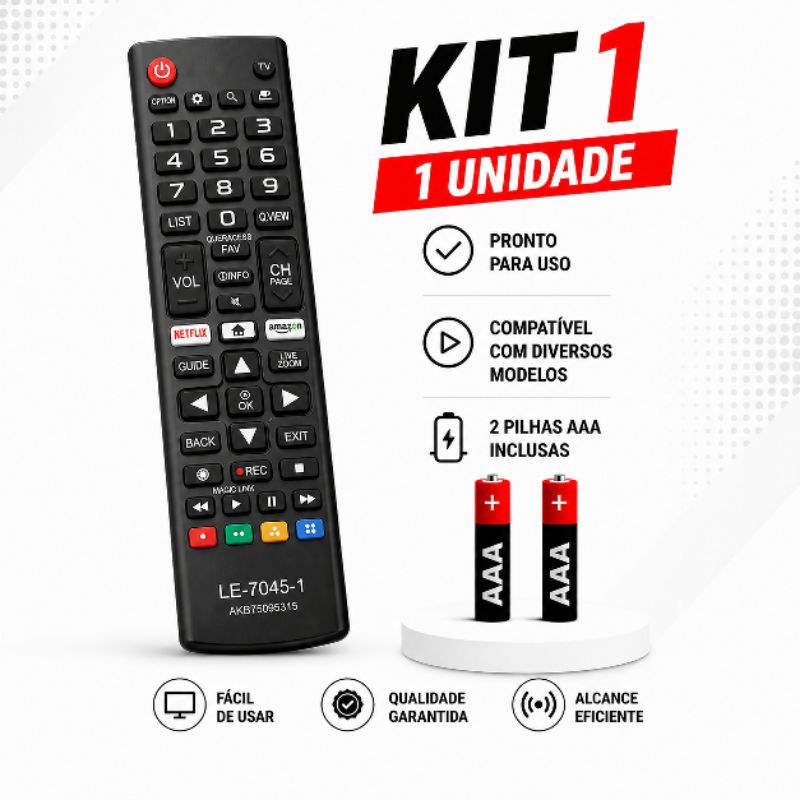 Controle Remoto Compatível com Smart TV 4K Linha AKB75095315 Com pilha