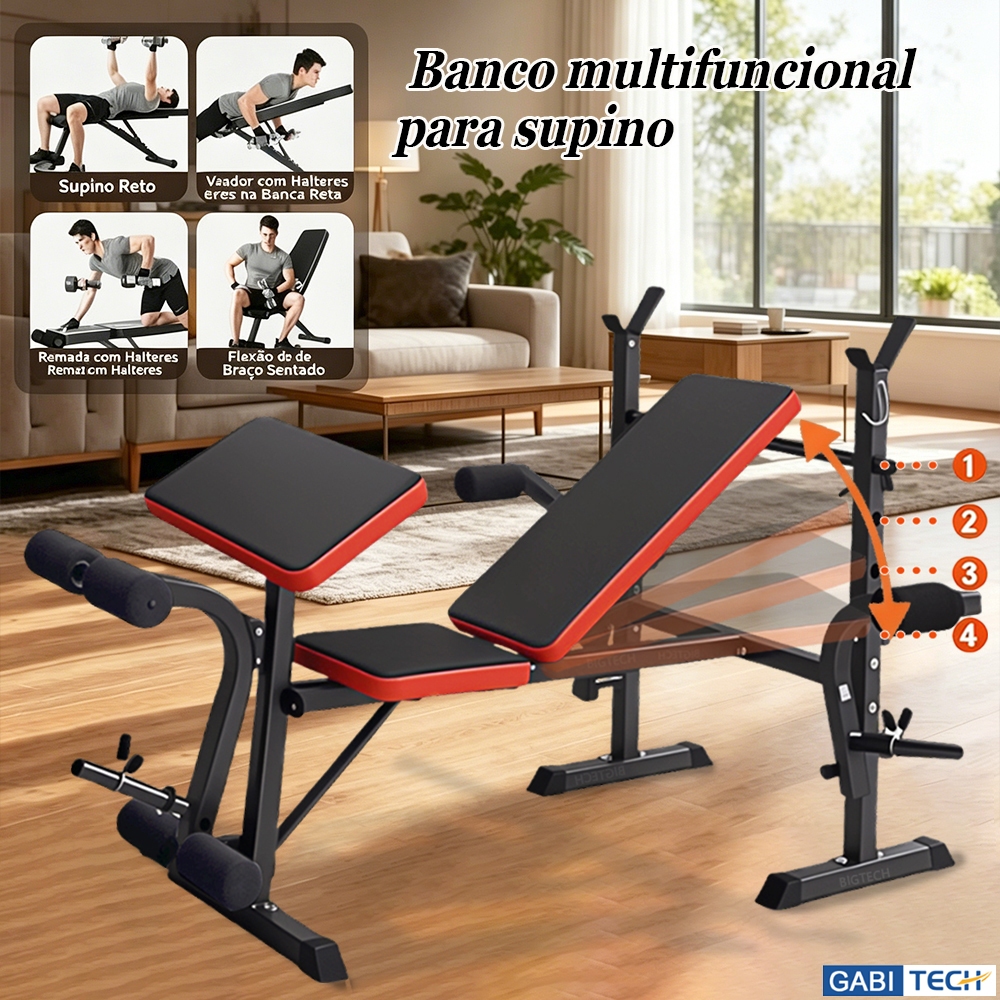 Estacao De Musculação Banco De Supino De Ginástica Com Banco Ajustável​ Suporta Até 150 Kg Para Treino Em Casa